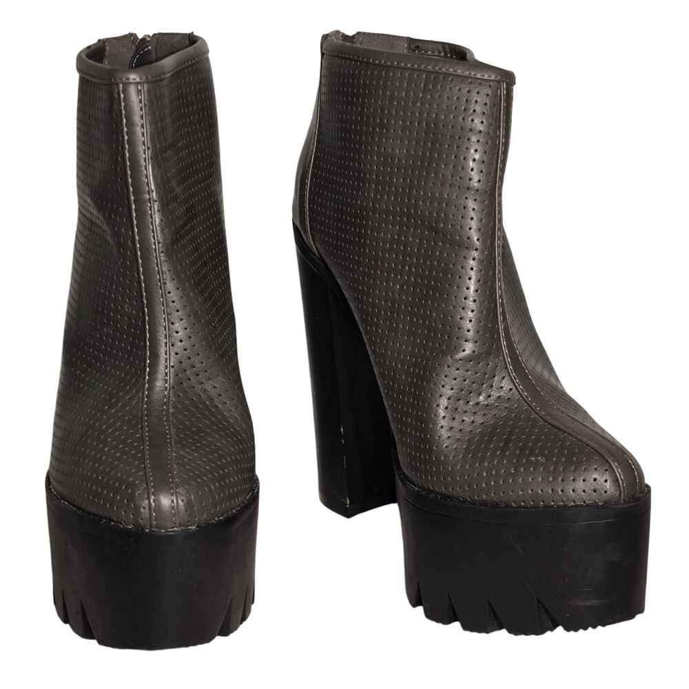 FRH Platform Ankle Boots Womens Size 10 Chunky Block Heel Gray Black Zipper